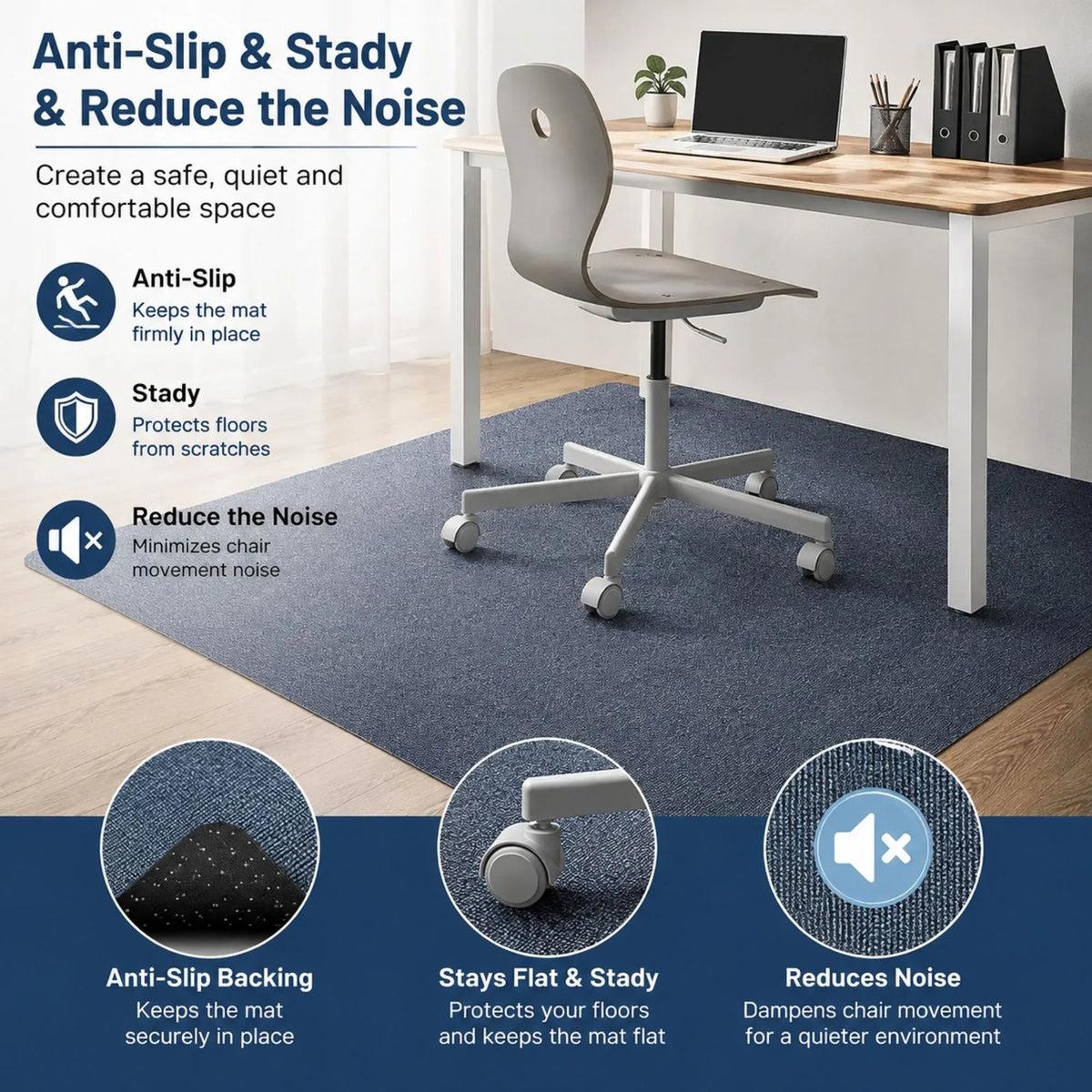 Office Chair Mat Hard Floor Protector 120x90 cm Anti-Slip - Dark Grey - Home & Garden > Home Office Accessories > Desk Accessories - Rivercity House & Home Co. (ABN 18 642 972 209) - Affordable Modern Furniture Australia
