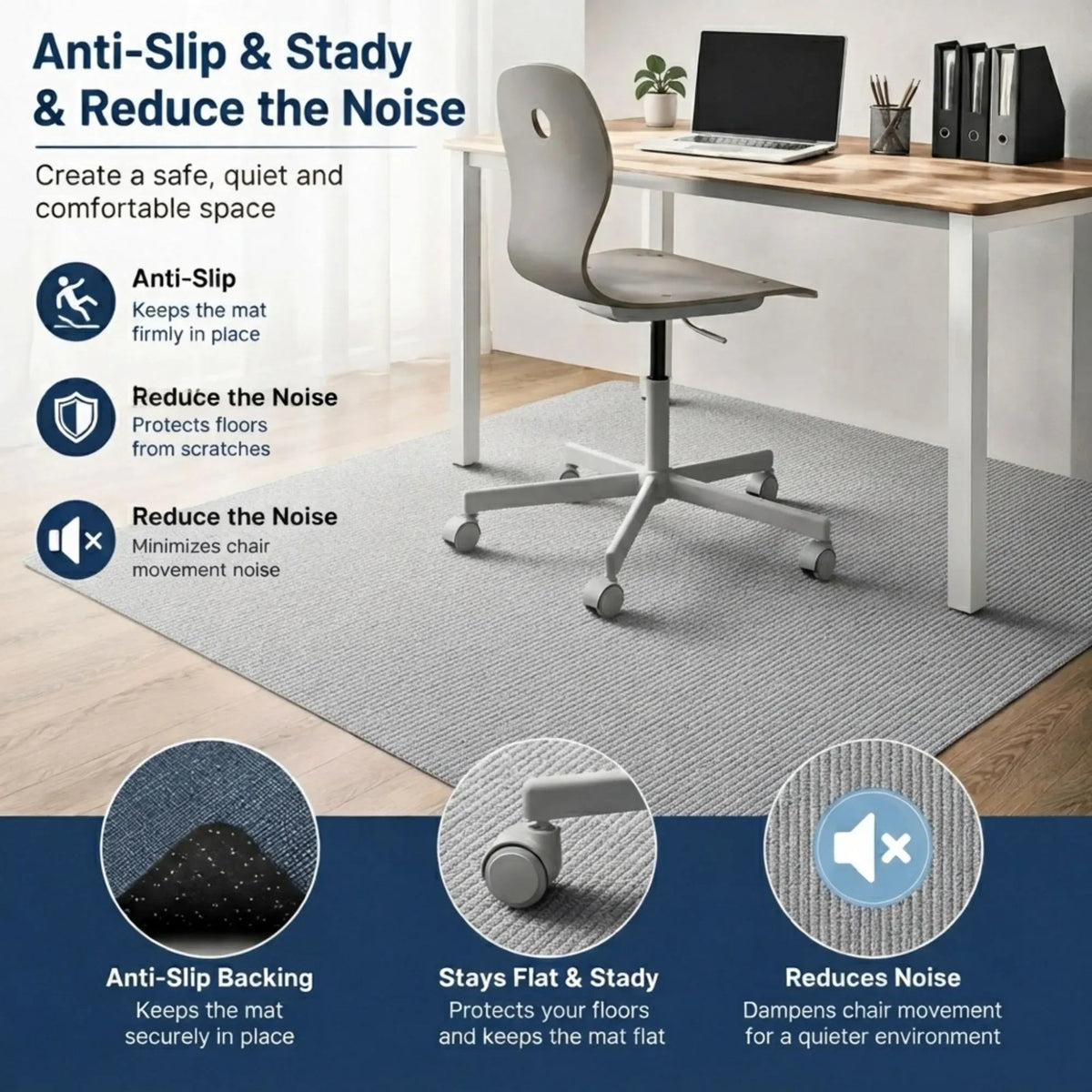 Office Chair Mat Hard Floor Protector 120x90 cm Anti-Slip - White - Home & Garden > Home Office Accessories > Desk Accessories - Rivercity House & Home Co. (ABN 18 642 972 209) - Affordable Modern Furniture Australia