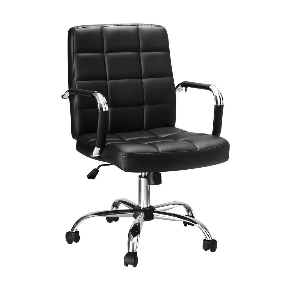 Office Chair PU Leather Mid Back Black - Furniture > Office > Office & Desk Chairs - Rivercity House & Home Co. (ABN 18 642 972 209) - Affordable Modern Furniture Australia
