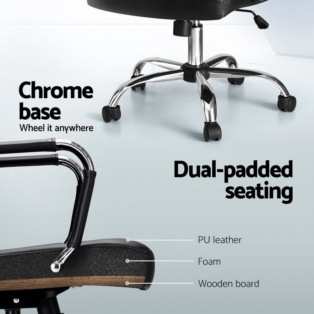 Office Chair PU Leather Mid Back Black - Furniture > Office > Office & Desk Chairs - Rivercity House & Home Co. (ABN 18 642 972 209) - Affordable Modern Furniture Australia