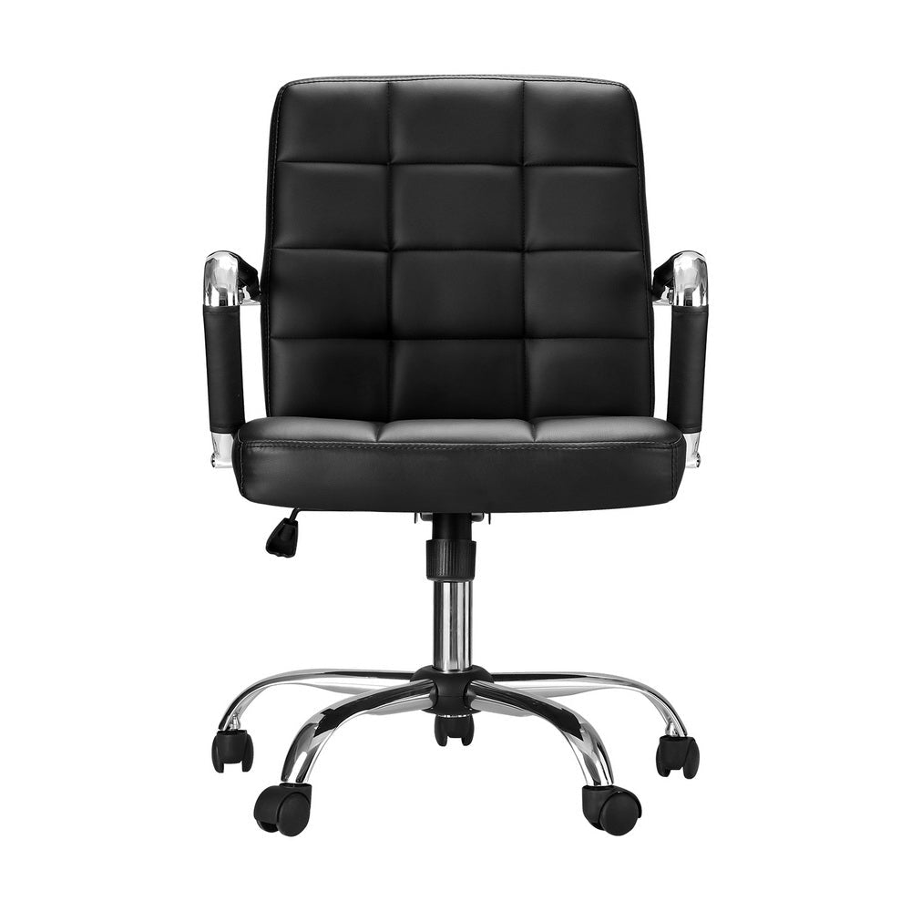 Office Chair PU Leather Mid Back Black - Furniture > Office > Office & Desk Chairs - Rivercity House & Home Co. (ABN 18 642 972 209) - Affordable Modern Furniture Australia