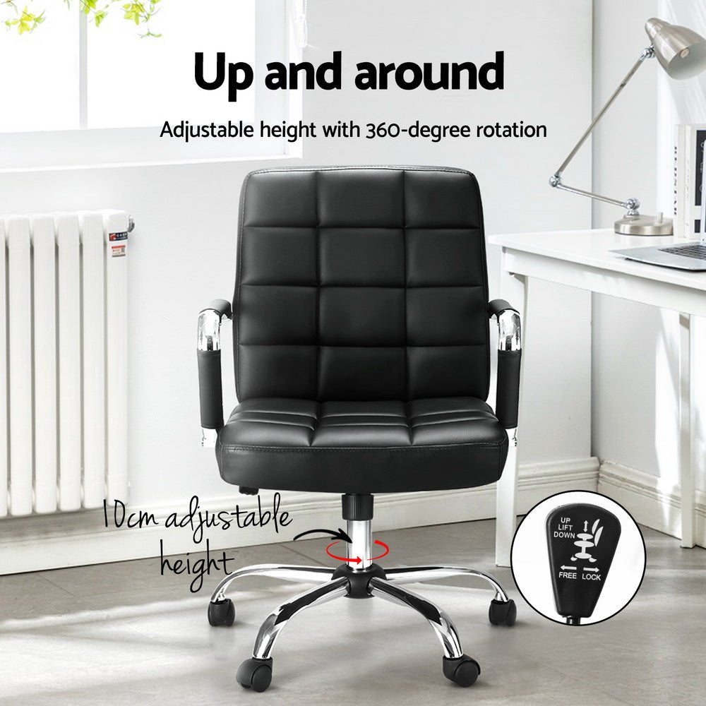 Office Chair PU Leather Mid Back Black - Furniture > Office > Office & Desk Chairs - Rivercity House & Home Co. (ABN 18 642 972 209) - Affordable Modern Furniture Australia