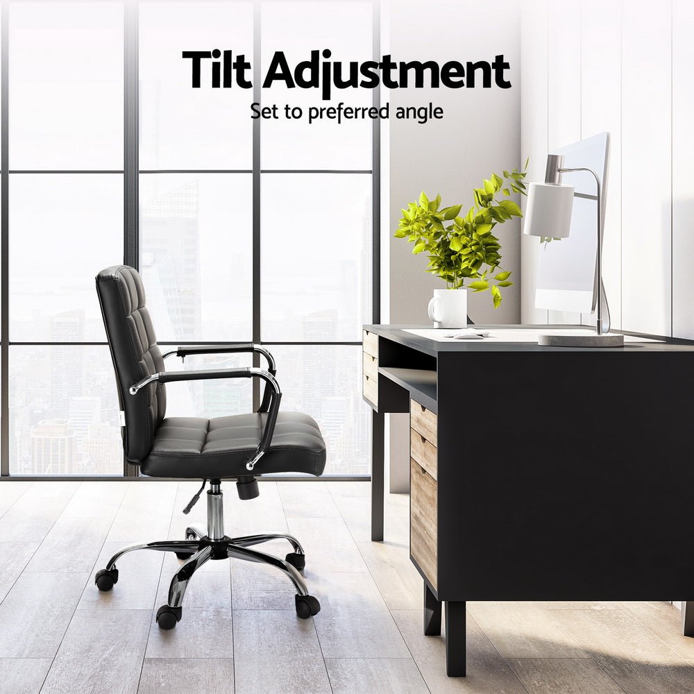 Office Chair PU Leather Mid Back Black - Furniture > Office > Office & Desk Chairs - Rivercity House & Home Co. (ABN 18 642 972 209) - Affordable Modern Furniture Australia