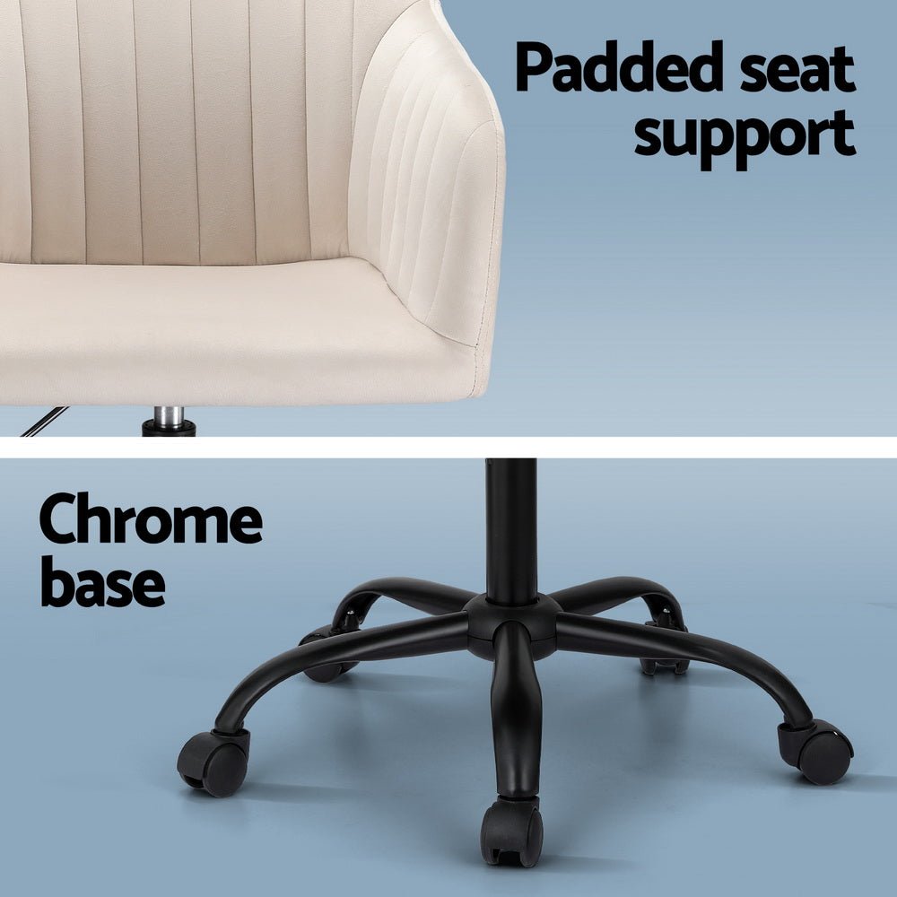 Office Chair Velvet Seat Cream - Furniture > Bar Stools & Chairs - Rivercity House & Home Co. (ABN 18 642 972 209) - Affordable Modern Furniture Australia