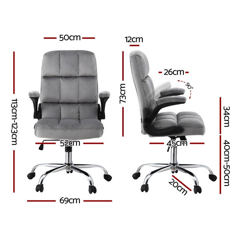 Office Chair Velvet Seat Racing Gaming Computer Desk Chairs Armrest Grey - Furniture > Office > Office & Desk Chairs - Rivercity House & Home Co. (ABN 18 642 972 209) - Affordable Modern Furniture Australia