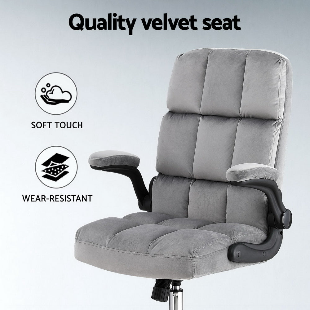 Office Chair Velvet Seat Racing Gaming Computer Desk Chairs Armrest Grey - Furniture > Office > Office & Desk Chairs - Rivercity House & Home Co. (ABN 18 642 972 209) - Affordable Modern Furniture Australia