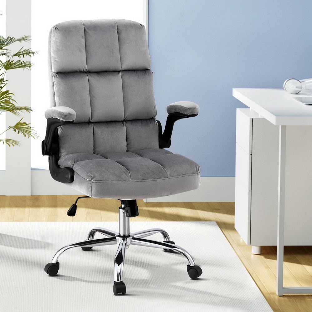 Office Chair Velvet Seat Racing Gaming Computer Desk Chairs Armrest Grey - Furniture > Office > Office & Desk Chairs - Rivercity House & Home Co. (ABN 18 642 972 209) - Affordable Modern Furniture Australia