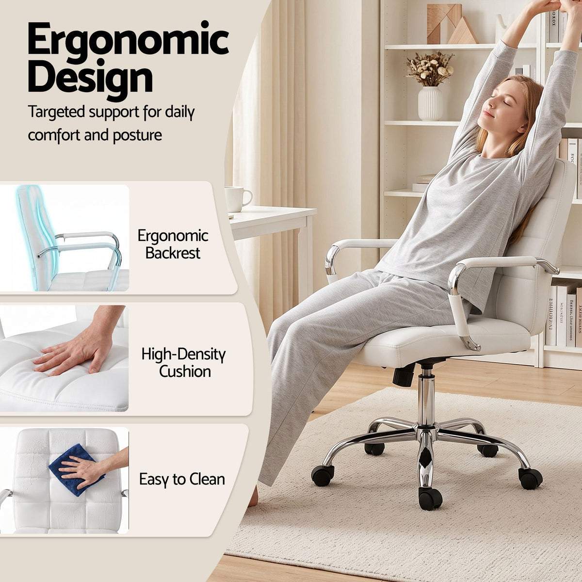 Office Desk and Chair Set 100cm Computer Desk PU Leather Office Chair - Furniture > Office > Desks - Rivercity House & Home Co. (ABN 18 642 972 209) - Affordable Modern Furniture Australia