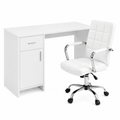 100cm Computer Desk and Adjustable PU Leather Office Chair Set - White