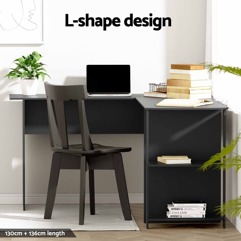 Office Desk and Chair Set L Shaped Computer Desk 136cm with 2 Tier Storage Shelves, Ergonomic Mesh Office Chair with Adjustable Headrest, Flip-Up Armrests & Lumbar Support - Furniture > Office > Desks - Rivercity House & Home Co. (ABN 18 642 972 209) - Affordable Modern Furniture Australia