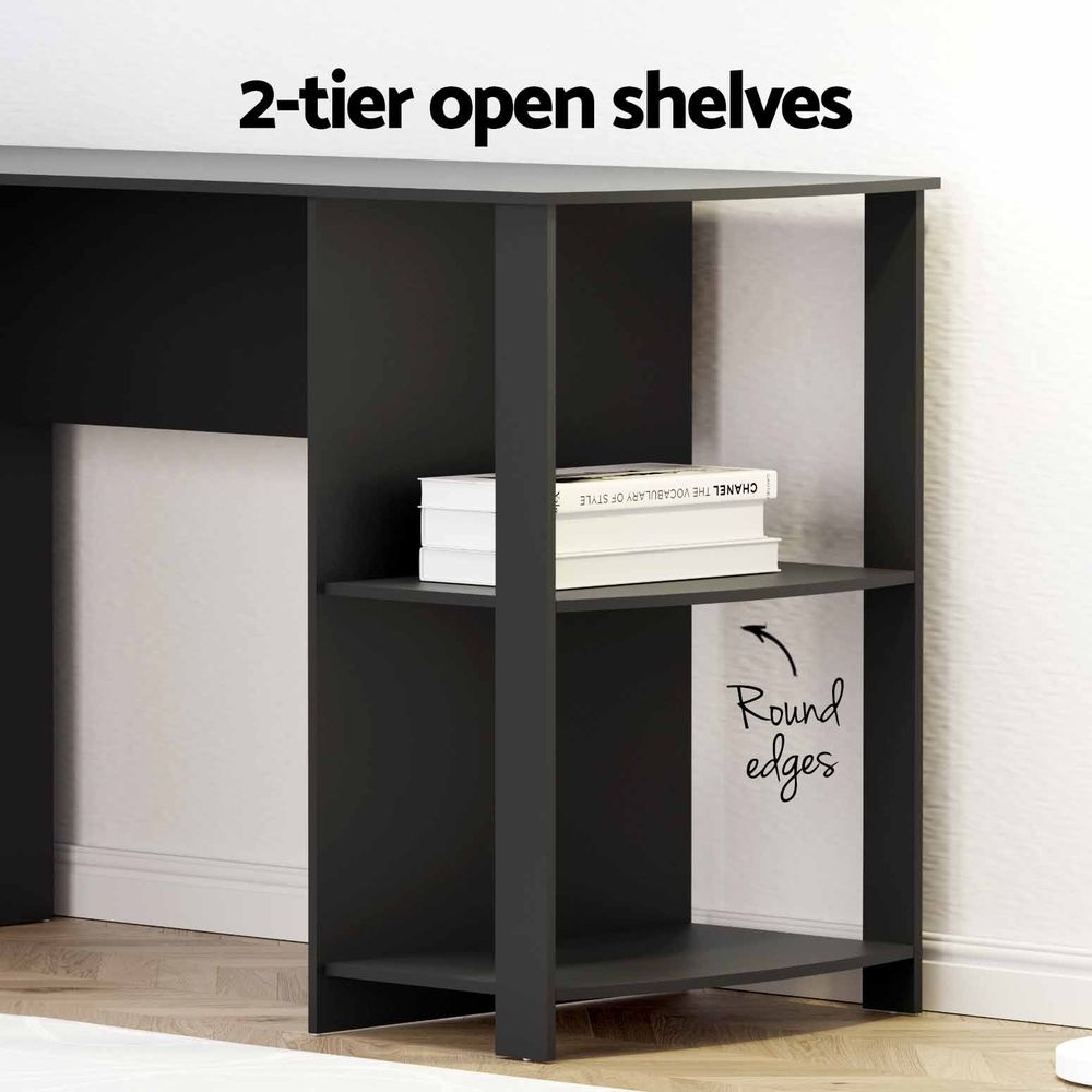 Office Desk and Chair Set L Shaped Computer Desk 136cm with 2 Tier Storage Shelves, Ergonomic Mesh Office Chair with Adjustable Headrest, Flip-Up Armrests & Lumbar Support - Furniture > Office > Desks - Rivercity House & Home Co. (ABN 18 642 972 209) - Affordable Modern Furniture Australia
