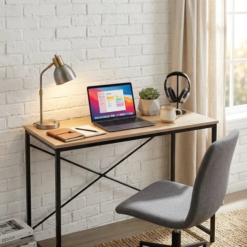 Office Desk Computer Table 100cm Metal Frame Rustic - Brown - Furniture > Office > Desks - Rivercity House & Home Co. (ABN 18 642 972 209) - Affordable Modern Furniture Australia