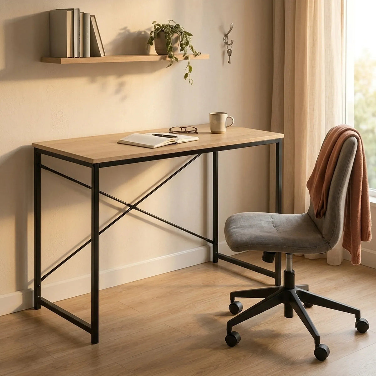 Office Desk Computer Table 100cm Metal Frame Rustic - Brown - Furniture > Office > Desks - Rivercity House & Home Co. (ABN 18 642 972 209) - Affordable Modern Furniture Australia