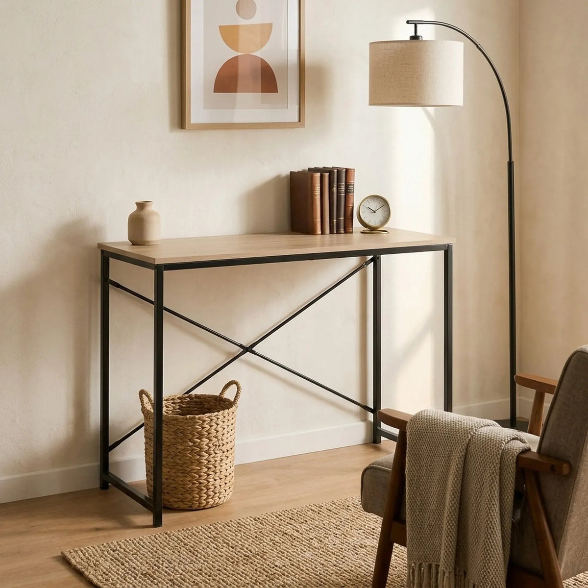 Office Desk Computer Table 100cm Metal Frame Rustic - Brown - Furniture > Office > Desks - Rivercity House & Home Co. (ABN 18 642 972 209) - Affordable Modern Furniture Australia