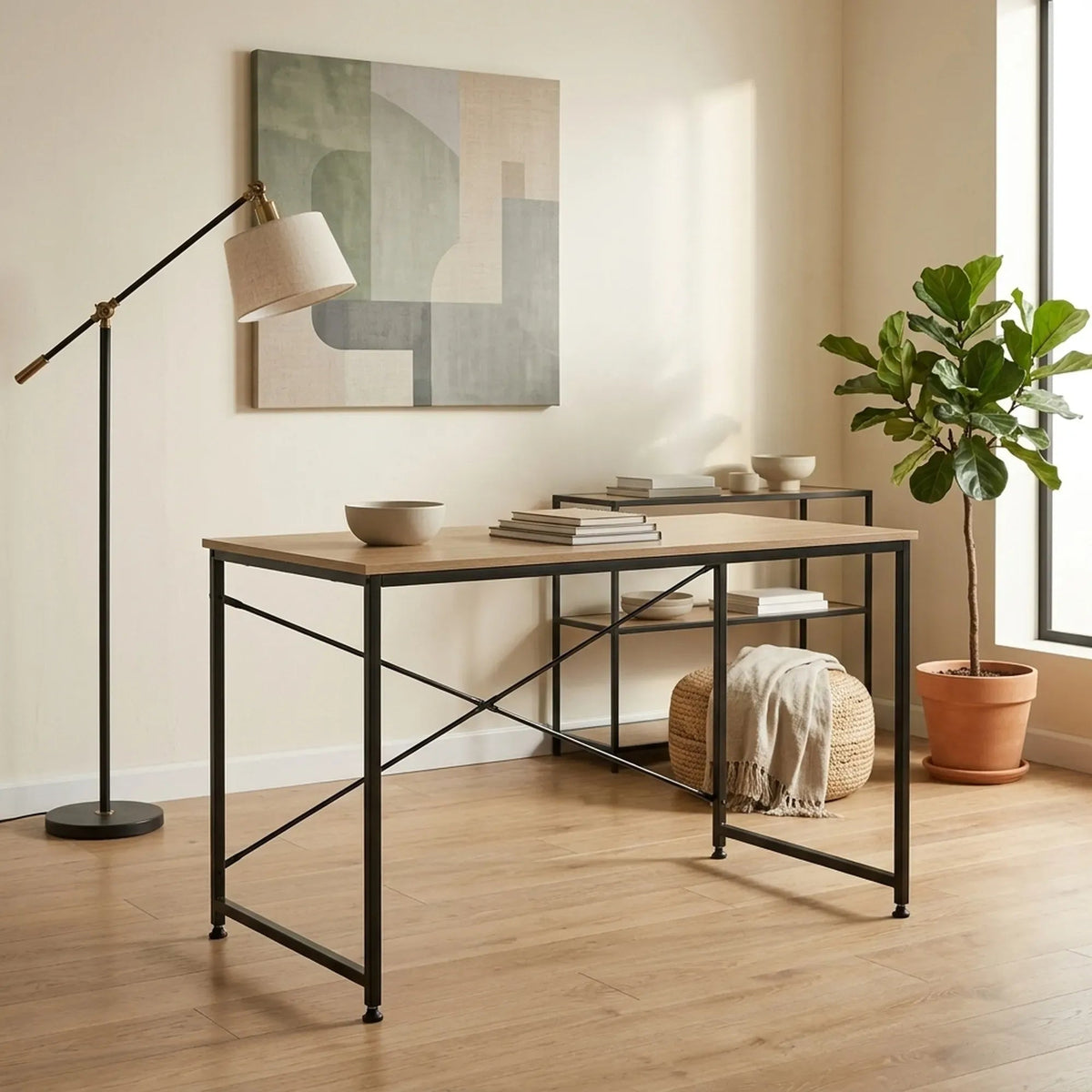 Office Desk Computer Table 120cm Metal Frame Rustic Oak - Brown - Furniture > Office > Desks - Rivercity House & Home Co. (ABN 18 642 972 209) - Affordable Modern Furniture Australia