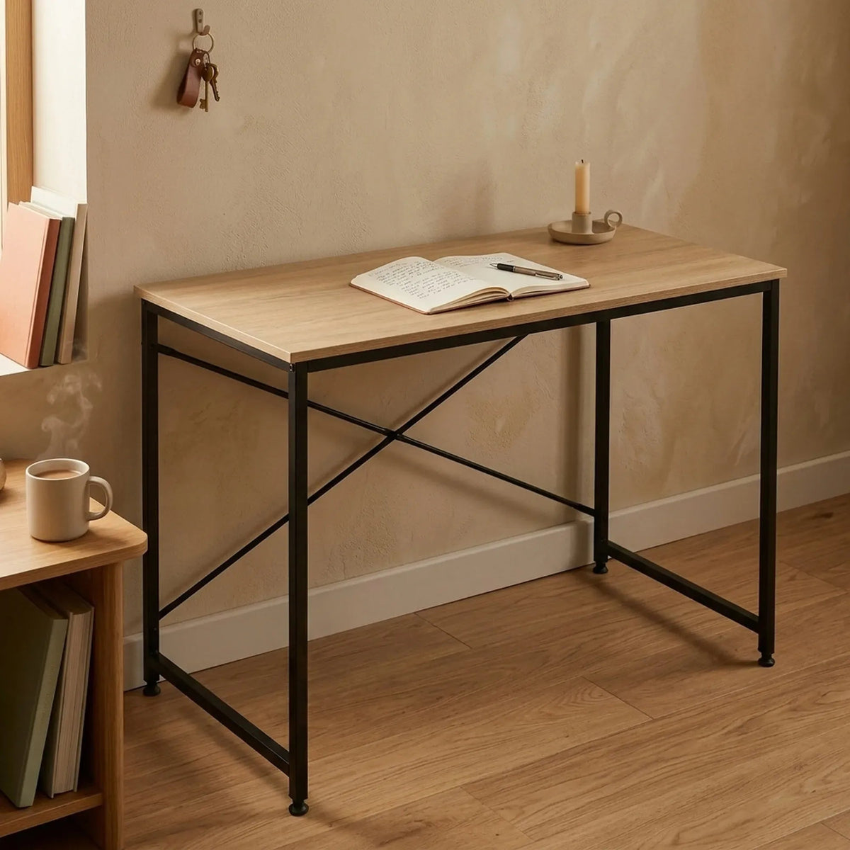 Office Desk Computer Table 120cm Metal Frame Rustic Oak - Brown - Furniture > Office > Desks - Rivercity House & Home Co. (ABN 18 642 972 209) - Affordable Modern Furniture Australia