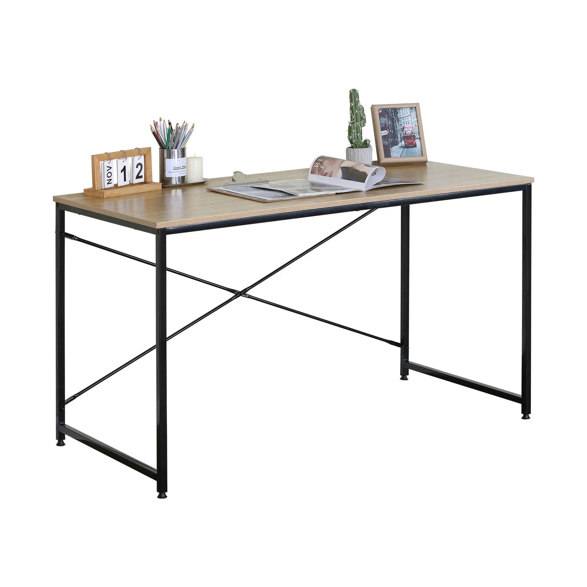 Office Desk Computer Table 120cm Metal Frame Rustic Oak - Brown - Furniture > Office > Desks - Rivercity House & Home Co. (ABN 18 642 972 209) - Affordable Modern Furniture Australia
