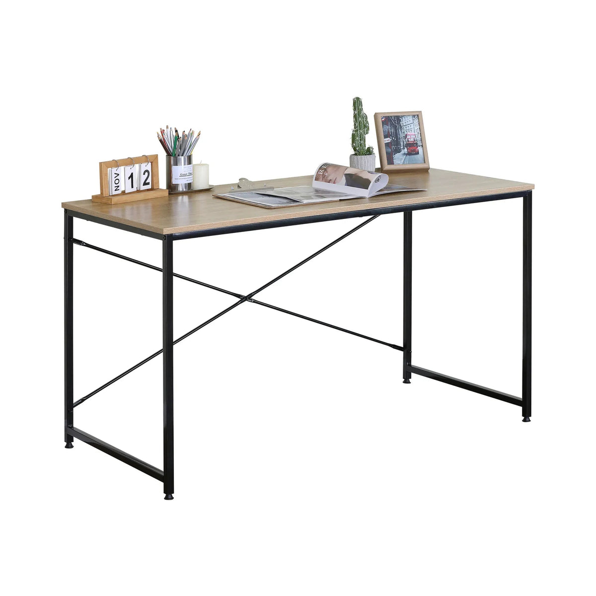 Office Desk Computer Table 120cm Metal Frame Rustic Oak - Brown - Furniture > Office > Desks - Rivercity House & Home Co. (ABN 18 642 972 209) - Affordable Modern Furniture Australia