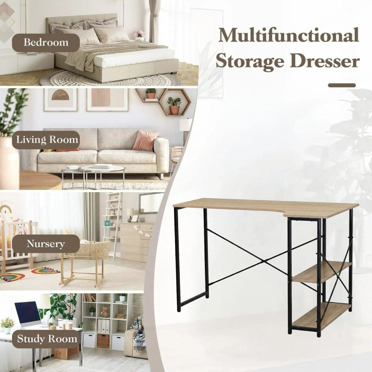 Office Desk with 2 Shelves Metal Frame 120cm Rustic - Brown - Furniture > Office > Desks - Rivercity House & Home Co. (ABN 18 642 972 209) - Affordable Modern Furniture Australia