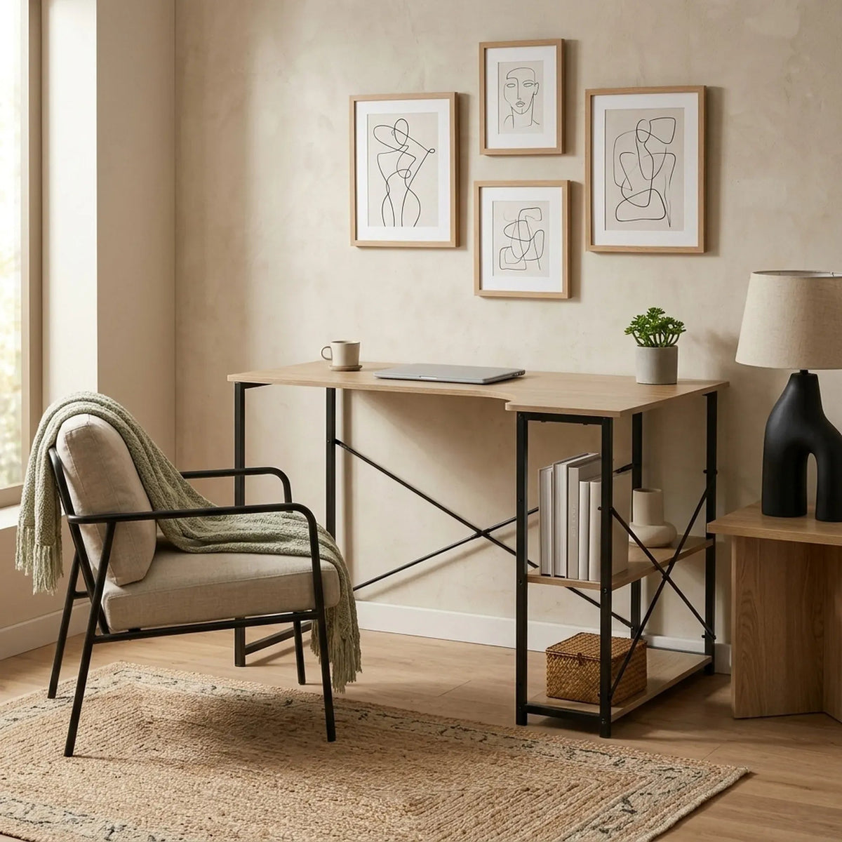 Office Desk with 2 Shelves Metal Frame 120cm Rustic - Brown - Furniture > Office > Desks - Rivercity House & Home Co. (ABN 18 642 972 209) - Affordable Modern Furniture Australia
