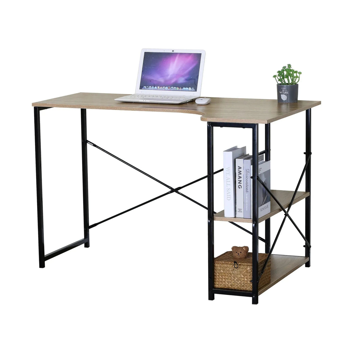 Office Desk with 2 Shelves Metal Frame 120cm Rustic - Brown - Furniture > Office > Desks - Rivercity House & Home Co. (ABN 18 642 972 209) - Affordable Modern Furniture Australia