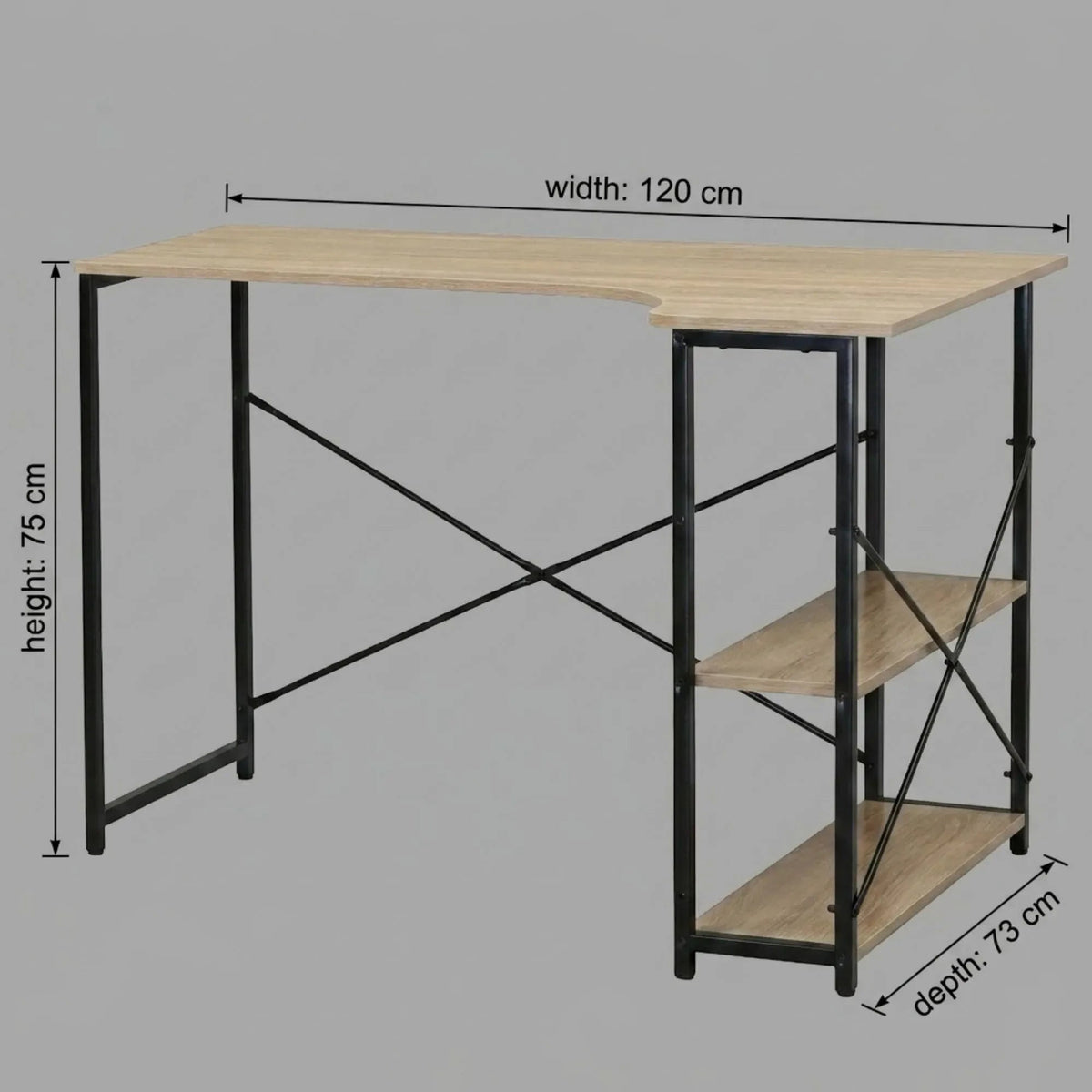 Office Desk with 2 Shelves Metal Frame 120cm Rustic - Brown - Furniture > Office > Desks - Rivercity House & Home Co. (ABN 18 642 972 209) - Affordable Modern Furniture Australia