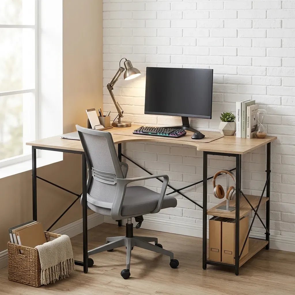 Office Desk with 2 Shelves Metal Frame 120cm Rustic - Brown - Furniture > Office > Desks - Rivercity House & Home Co. (ABN 18 642 972 209) - Affordable Modern Furniture Australia