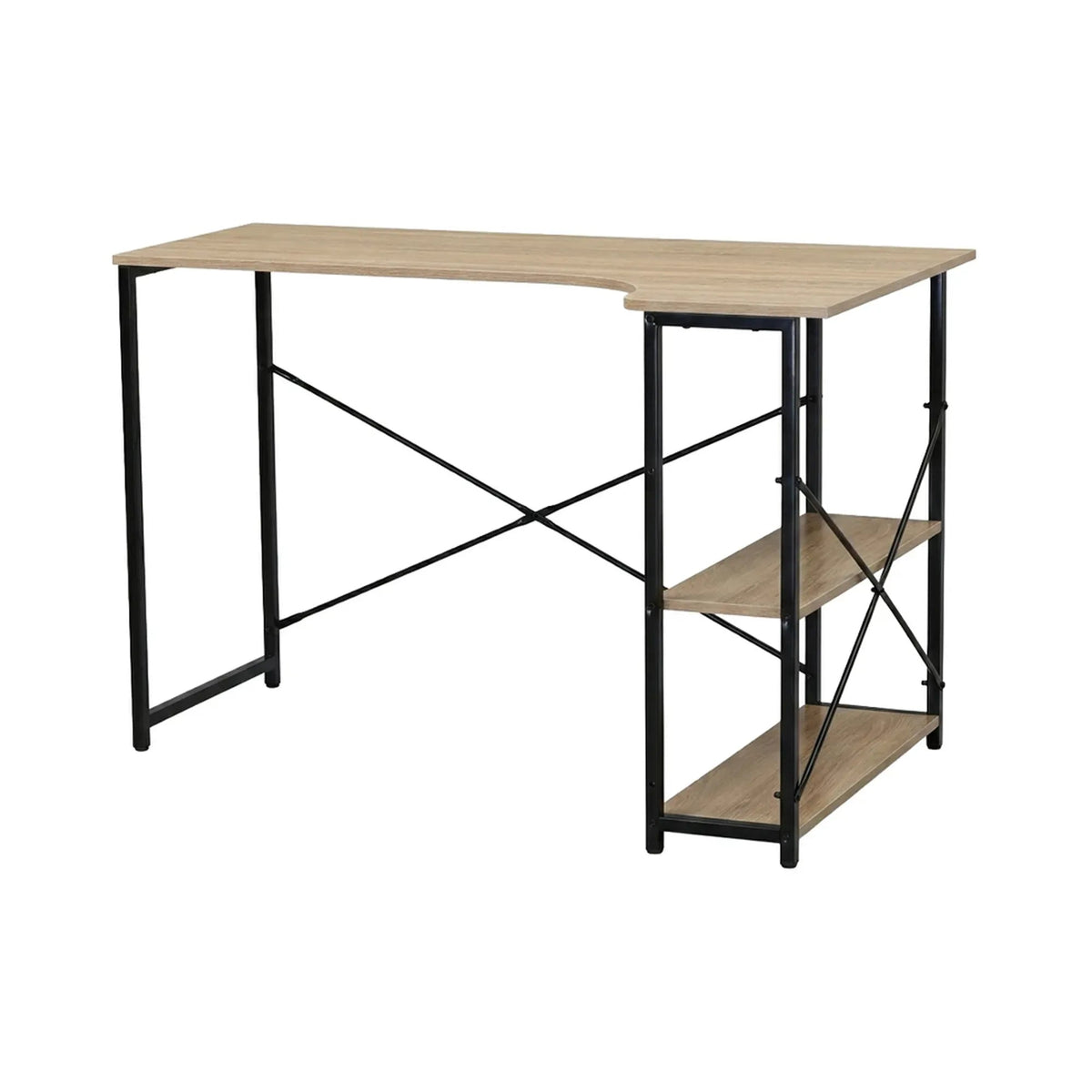 Office Desk with 2 Shelves Metal Frame 120cm Rustic - Brown - Furniture > Office > Desks - Rivercity House & Home Co. (ABN 18 642 972 209) - Affordable Modern Furniture Australia