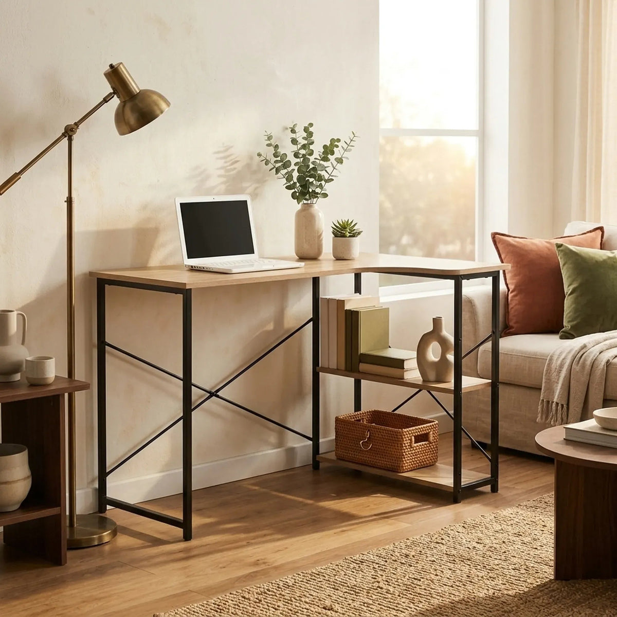 Office Desk with 2 Shelves Metal Frame 120cm Rustic - Brown - Furniture > Office > Desks - Rivercity House & Home Co. (ABN 18 642 972 209) - Affordable Modern Furniture Australia