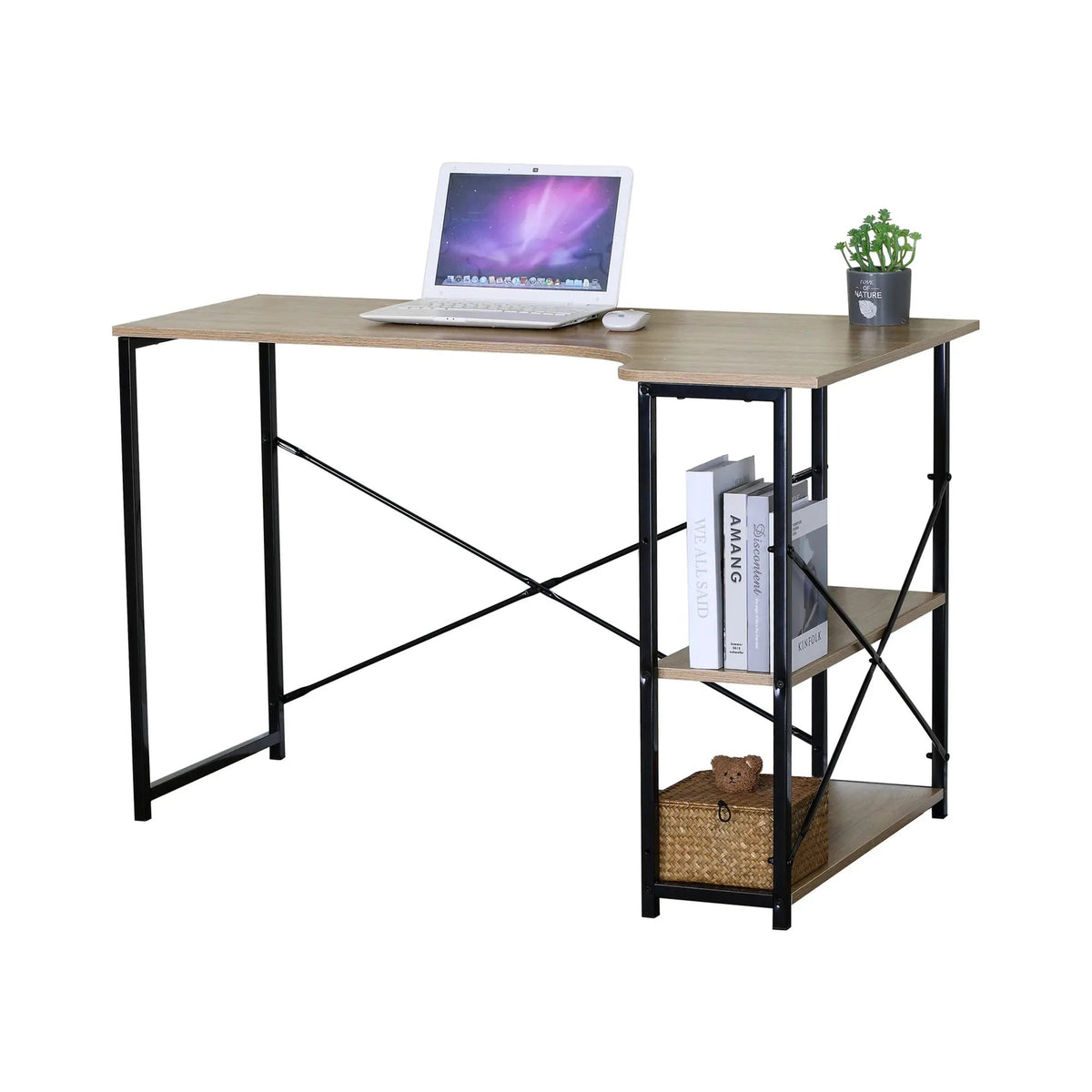 Office Desk with 2 Shelves Metal Frame 120cm Rustic - Brown - Furniture > Office > Desks - Rivercity House & Home Co. (ABN 18 642 972 209) - Affordable Modern Furniture Australia
