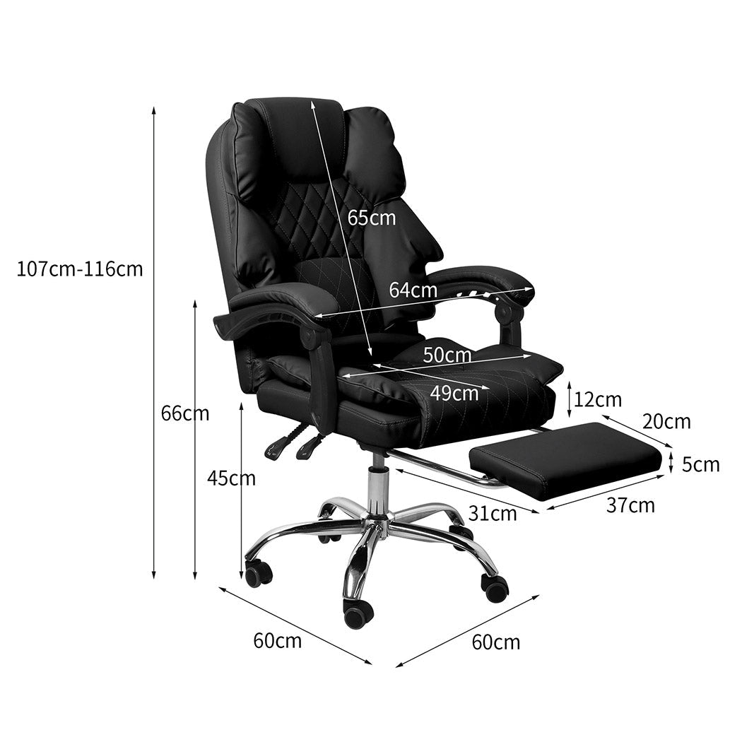 Office Gaming Chair with Footrest and Adjustable Height - Black - Rivercity House & Home Co. (ABN 18 642 972 209) - Affordable Modern Furniture Australia