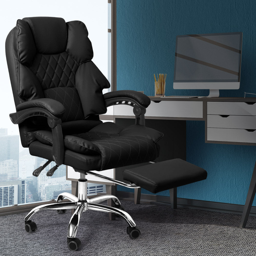 Office Gaming Chair with Footrest and Adjustable Height - Black - Rivercity House & Home Co. (ABN 18 642 972 209) - Affordable Modern Furniture Australia