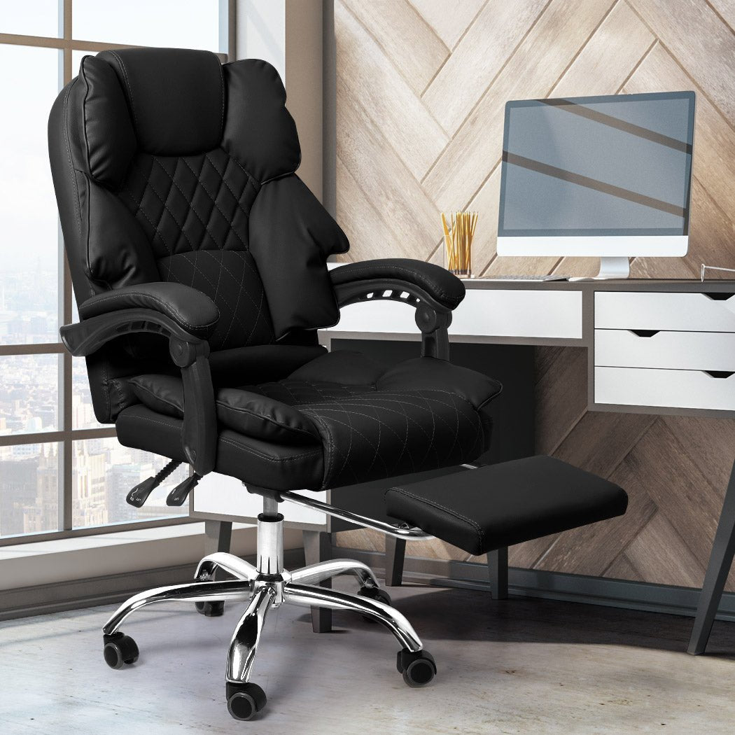 Office Gaming Chair with Footrest and Adjustable Height - Black - Rivercity House & Home Co. (ABN 18 642 972 209) - Affordable Modern Furniture Australia