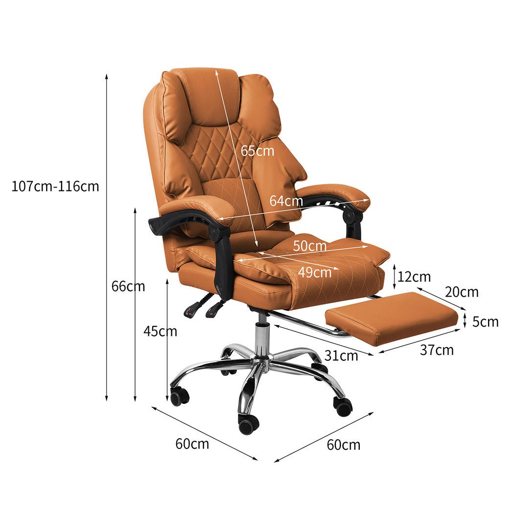 Office Gaming Chair with Footrest and Adjustable Height - Brown - Rivercity House & Home Co. (ABN 18 642 972 209) - Affordable Modern Furniture Australia