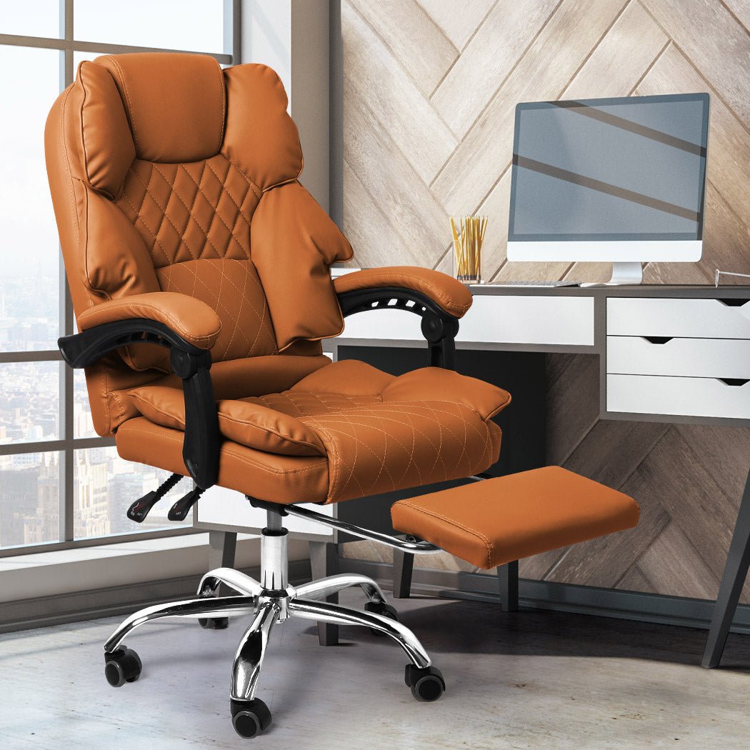 Office Gaming Chair with Footrest and Adjustable Height - Brown - Rivercity House & Home Co. (ABN 18 642 972 209) - Affordable Modern Furniture Australia