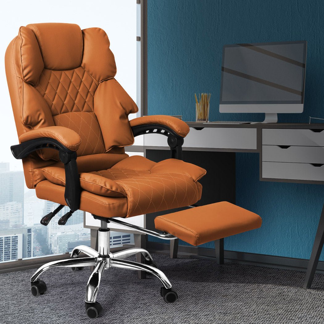 Office Gaming Chair with Footrest and Adjustable Height - Brown - Rivercity House & Home Co. (ABN 18 642 972 209) - Affordable Modern Furniture Australia