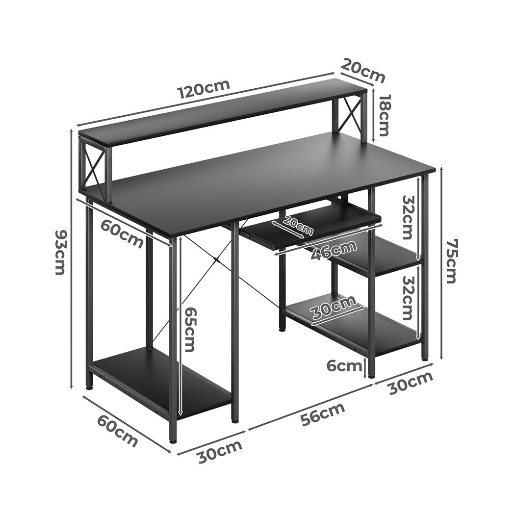 Office Gaming Computer Desk with Monitor Stand and Storage - Black - Rivercity House & Home Co. (ABN 18 642 972 209) - Affordable Modern Furniture Australia