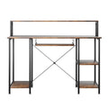 Office Gaming Computer Desk with Monitor Stand and Storage - Brown