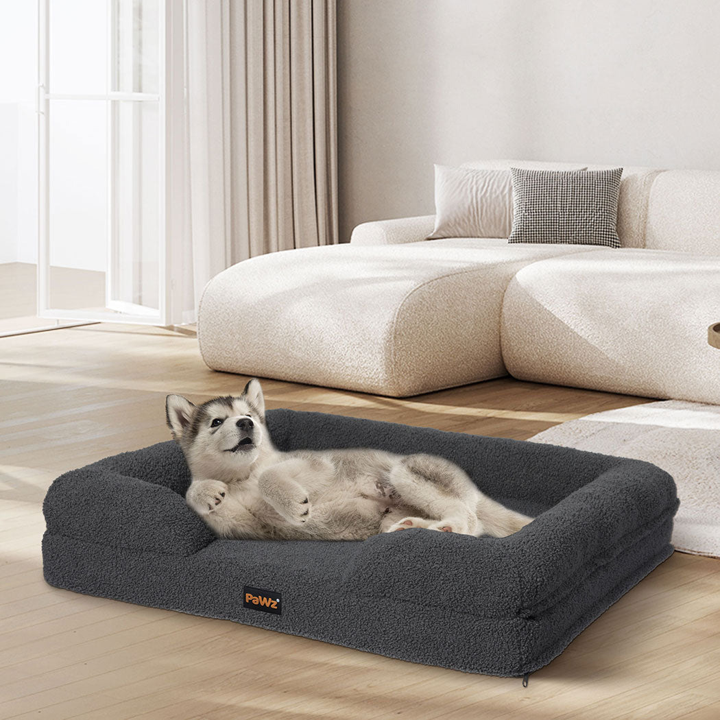 Orthopaedic Memory Foam Pet Sofa Bed with Raised Rim - Grey - Rivercity House & Home Co. (ABN 18 642 972 209) - Affordable Modern Furniture Australia