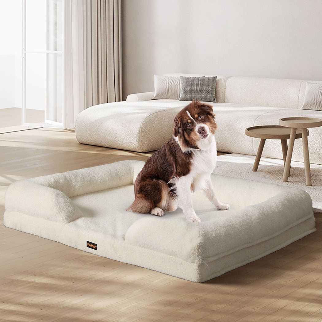 Orthopaedic Memory Foam Pet Sofa Bed with Raised Rim - White - Rivercity House & Home Co. (ABN 18 642 972 209) - Affordable Modern Furniture Australia