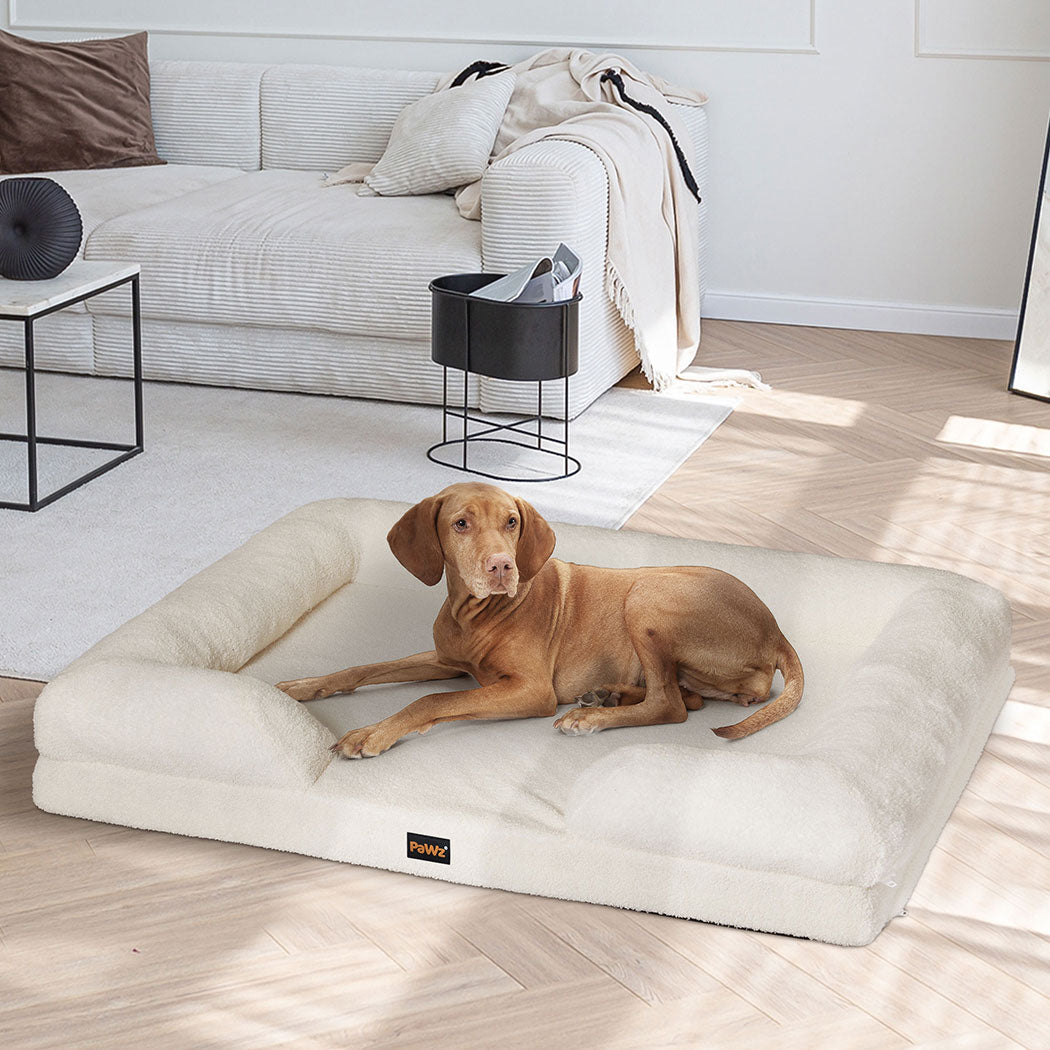 Orthopaedic Memory Foam Pet Sofa Bed with Raised Rim - White - Rivercity House & Home Co. (ABN 18 642 972 209) - Affordable Modern Furniture Australia