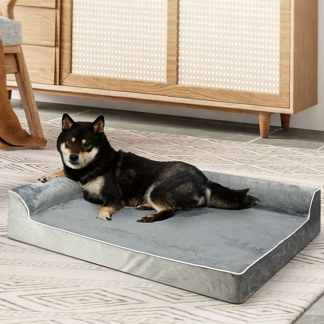 Orthopedic L - Shaped Memory Foam Dog Bed with Neck Support - Grey - Rivercity House & Home Co. (ABN 18 642 972 209) - Affordable Modern Furniture Australia
