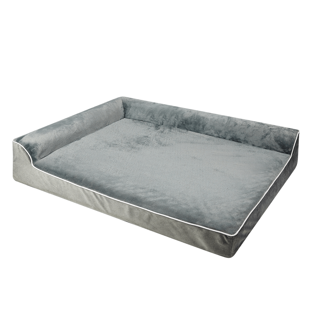 Orthopedic L - Shaped Memory Foam Dog Bed with Neck Support - Grey - Rivercity House & Home Co. (ABN 18 642 972 209) - Affordable Modern Furniture Australia