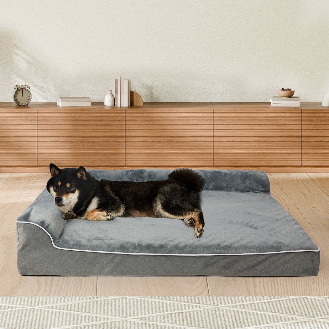Orthopedic L - Shaped Memory Foam Dog Bed with Neck Support - Grey - Rivercity House & Home Co. (ABN 18 642 972 209) - Affordable Modern Furniture Australia