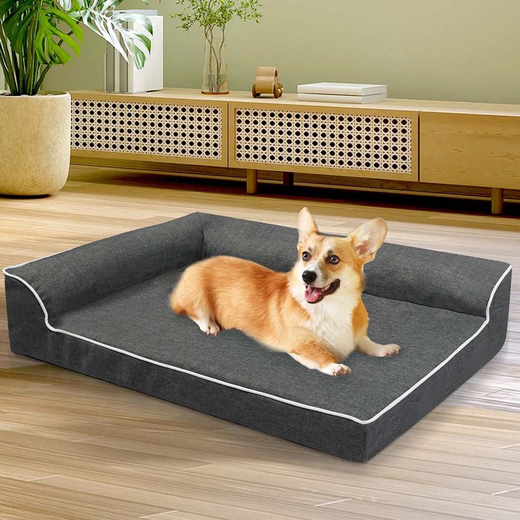 Orthopedic Memory Foam Dog Bed L with Bolster Support - Grey - Rivercity House & Home Co. (ABN 18 642 972 209) - Affordable Modern Furniture Australia