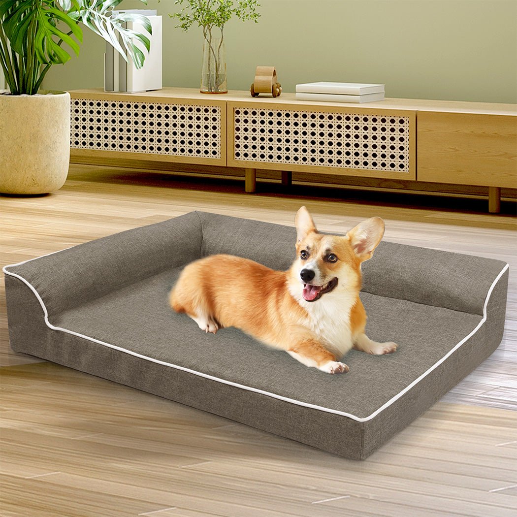 Orthopedic Memory Foam Dog Bed with L - Shaped Bolster - Coffee - Rivercity House & Home Co. (ABN 18 642 972 209) - Affordable Modern Furniture Australia