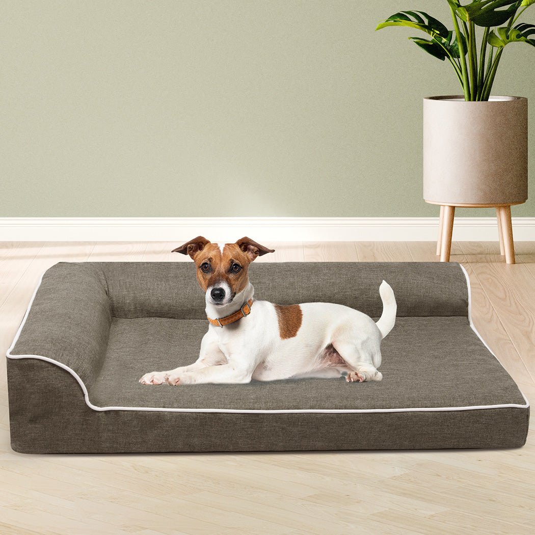 Orthopedic Memory Foam Dog Bed with L - Shaped Bolster - Coffee - Rivercity House & Home Co. (ABN 18 642 972 209) - Affordable Modern Furniture Australia