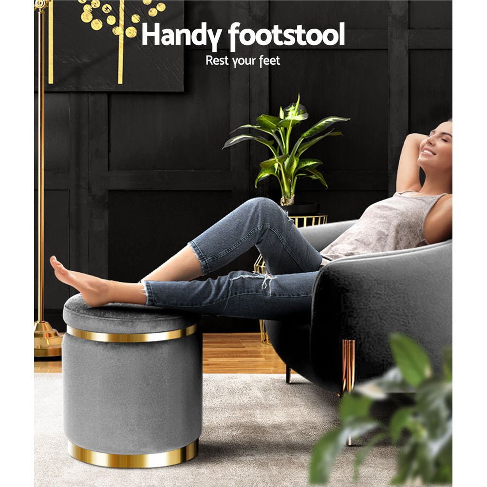 Ottoman Foot Stool Round Velvet Charcoal - Furniture > Bar Stools & Chairs > Arm Chairs & Recliners - Rivercity House & Home Co. (ABN 18 642 972 209) - Affordable Modern Furniture Australia