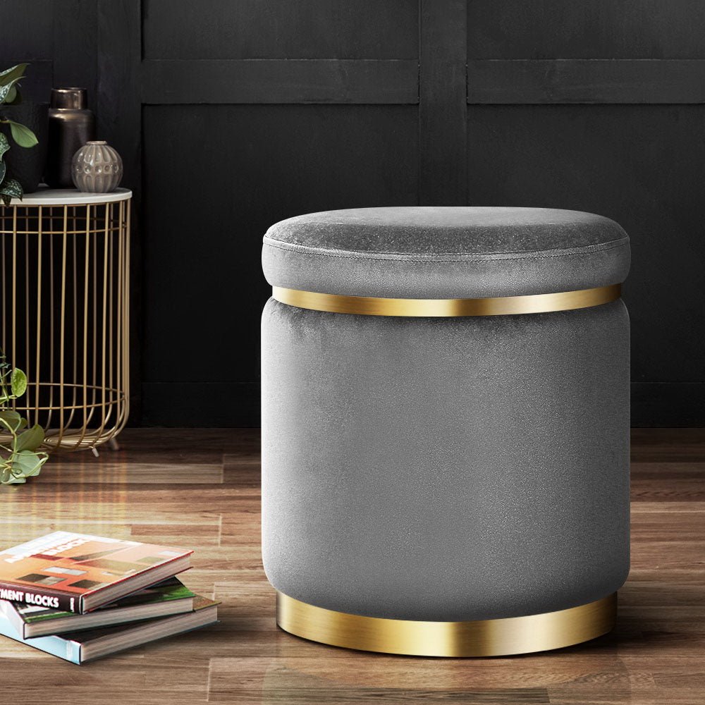 Ottoman Foot Stool Round Velvet Charcoal - Furniture > Bar Stools & Chairs > Arm Chairs & Recliners - Rivercity House & Home Co. (ABN 18 642 972 209) - Affordable Modern Furniture Australia