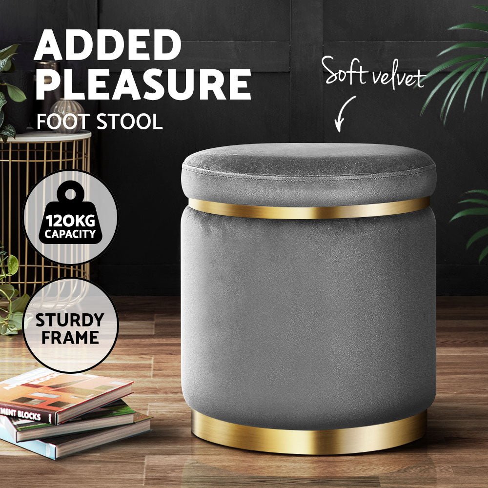 Ottoman Foot Stool Round Velvet Charcoal - Furniture > Bar Stools & Chairs > Arm Chairs & Recliners - Rivercity House & Home Co. (ABN 18 642 972 209) - Affordable Modern Furniture Australia